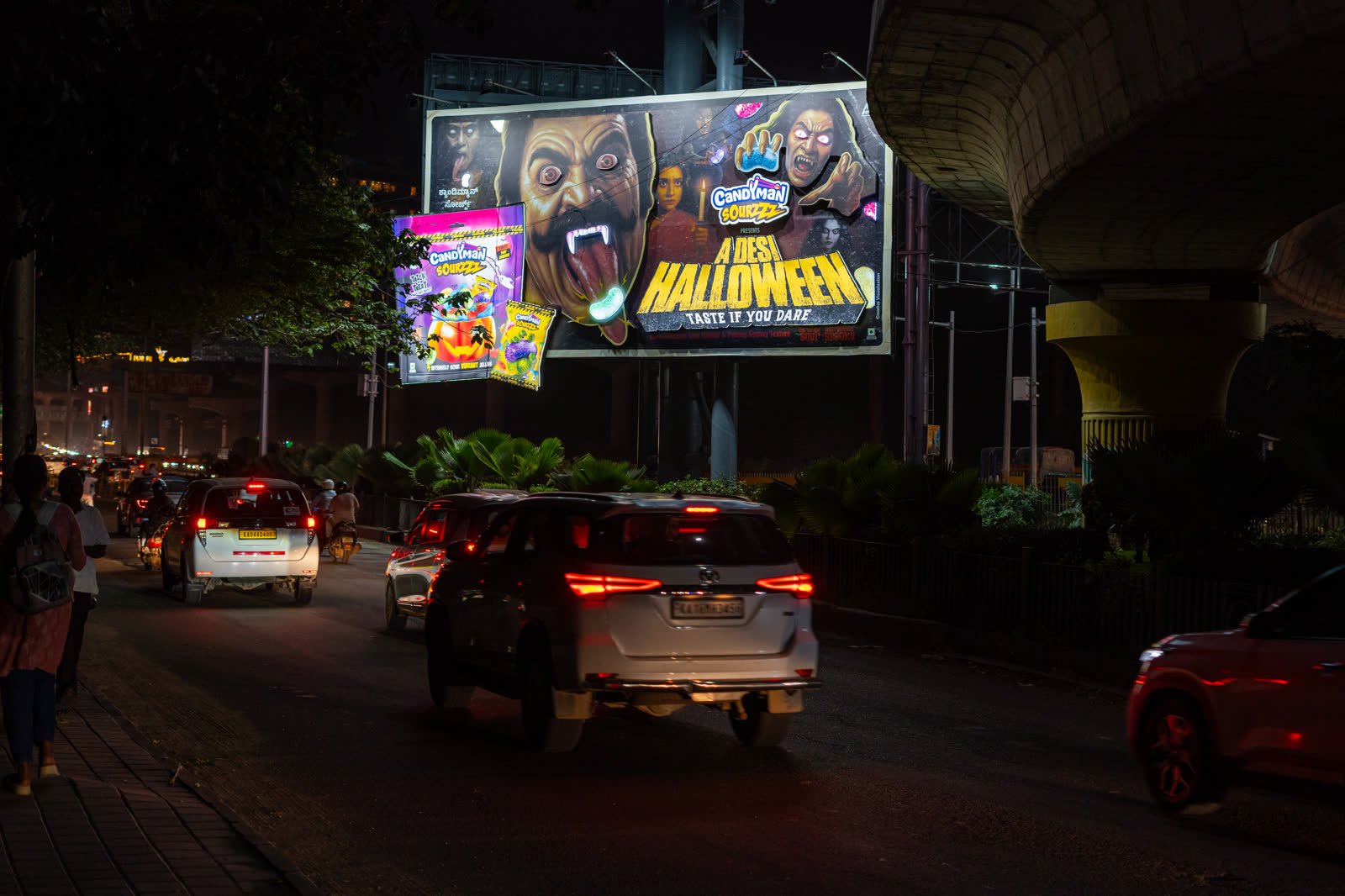 Forty by twenty foot Hebbal hoarding at night